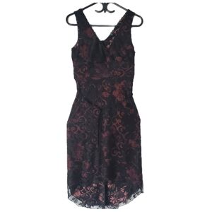 Elegant Black & Burgundy Lace Bodycon Dress with Hidden Zipper – Size S